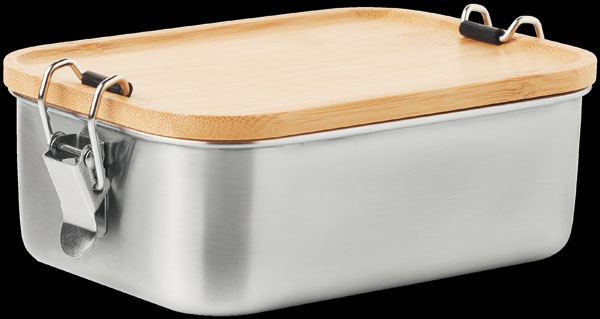 Lunch box in acciaio con coperchio in legno