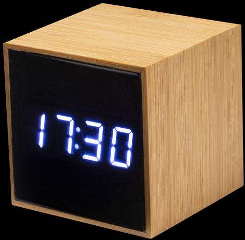 Orologio in legno con termometro e sveglia