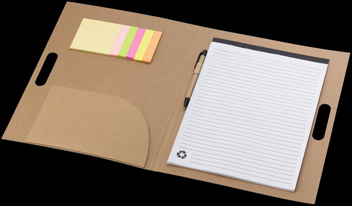 Cartella in cartone con notes e segna pagine