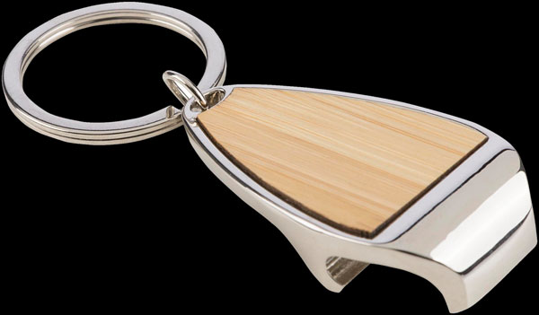 Portachiavi in legno e metallo con funzione apribottiglie