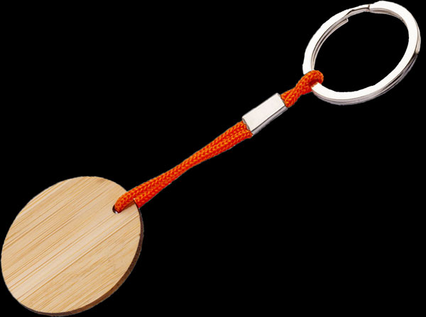 Portachiavi rotondo in legno con cordino