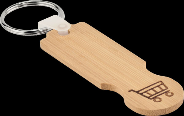 Portachiavi legno forma gettone carrello spesa